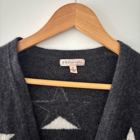 Philosophy 100% Cashmere Charcoal and White Stars Open Front Long Wool Cardigan - Picture 5 of 8